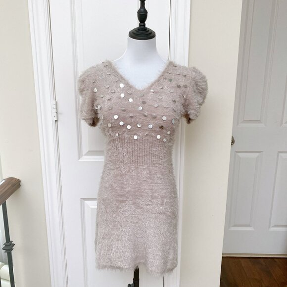 New Women's knitted soft V neck short sleeve mini bodycon party dress - Picture 2 of 6